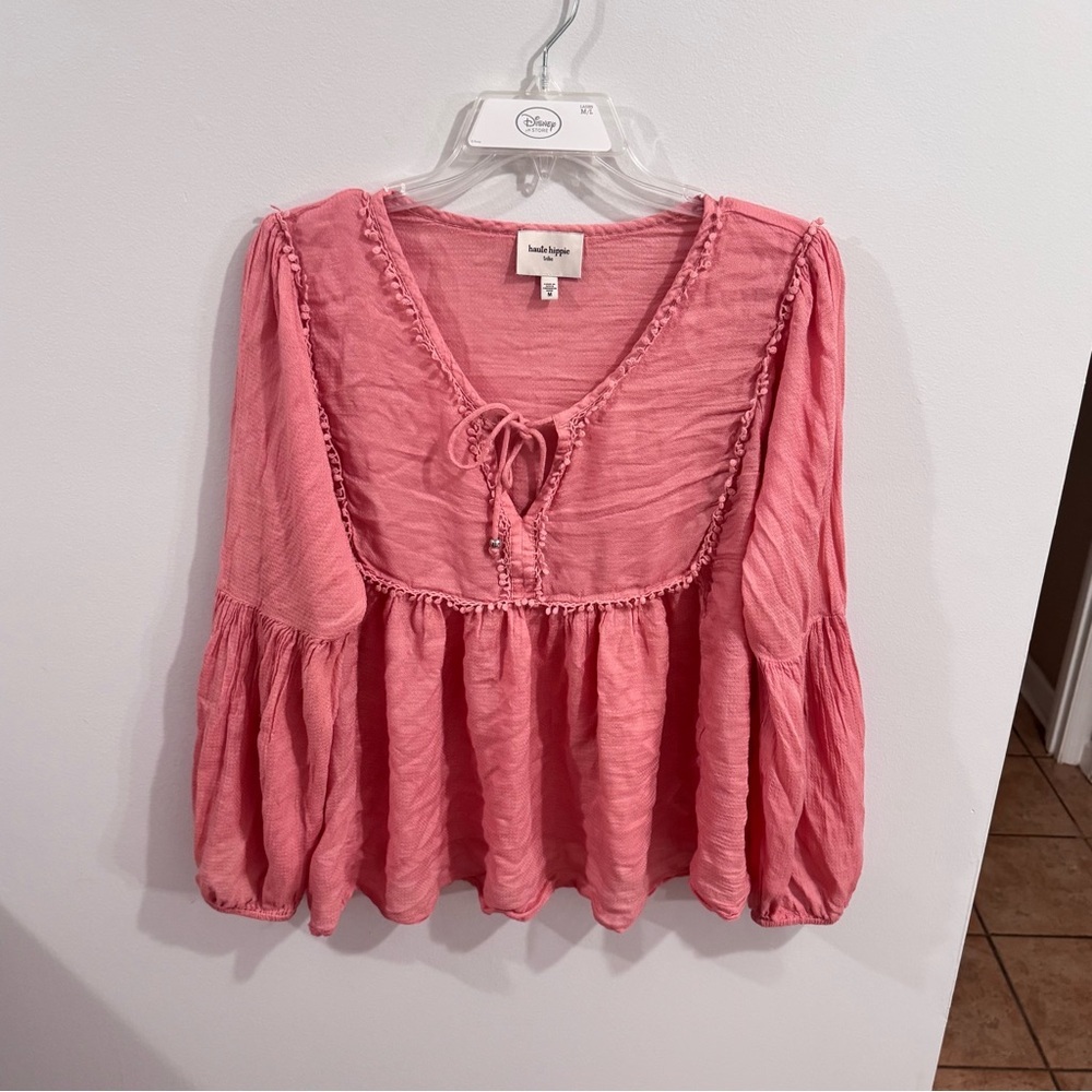 Haute Hippie Peasant Long Sleeve Blouse in Coral Size Medium NWOT   Brand- Haute